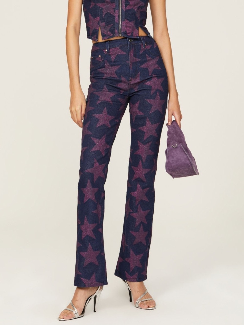 AFRM Huxley Sparkly Star High Waist Bootcut Flare Jeans